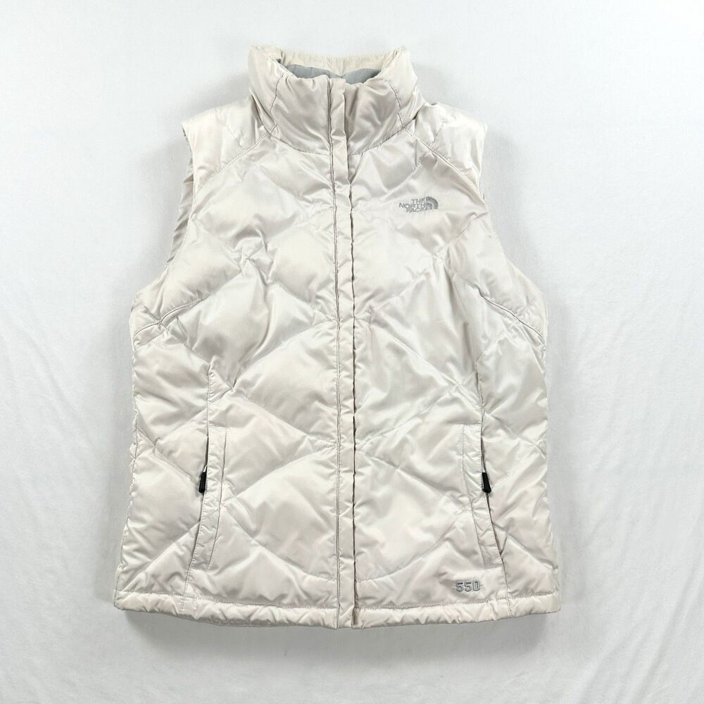 The North Face 550 Down Vest Womens Medium White Ivory Quilted Insulated Puffer